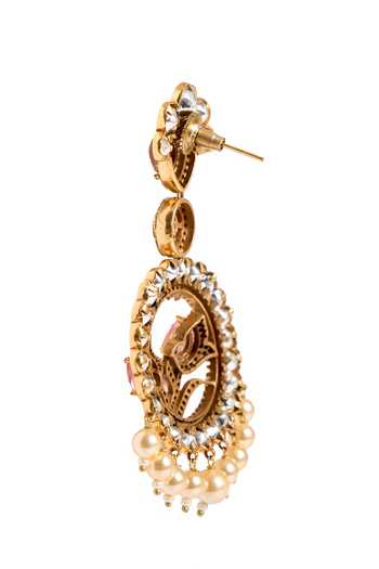 Buy_Nazaakat By Samara Singh_Pink Pearls, Stones, Crystals Circular Drop Embellished Earrings _Online_at_Aza_Fashions