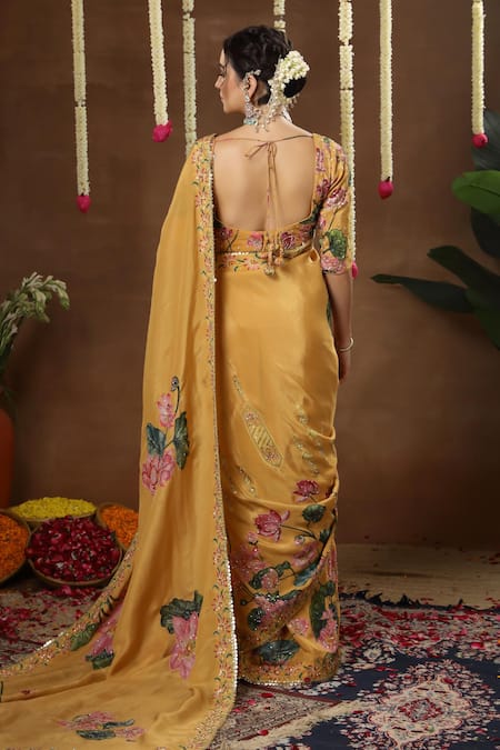 Miku Kumar Nerra Florette Print Pre-Draped Saree With Blouse 