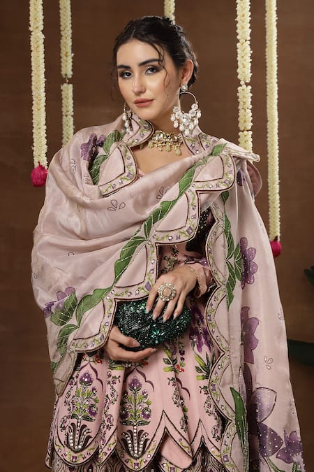 Miku Kumar_Pink Georgette, Tissue Embroidery, Foil Orah Printed Peplum Kurta Sharara Set _Online_at_Aza_Fashions