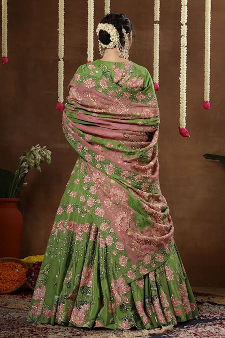 Miku Kumar Lotus Embroidered Lehenga Set 