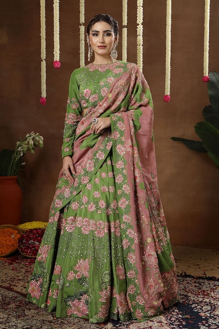 Miku Kumar Lotus Embroidered Lehenga Set 