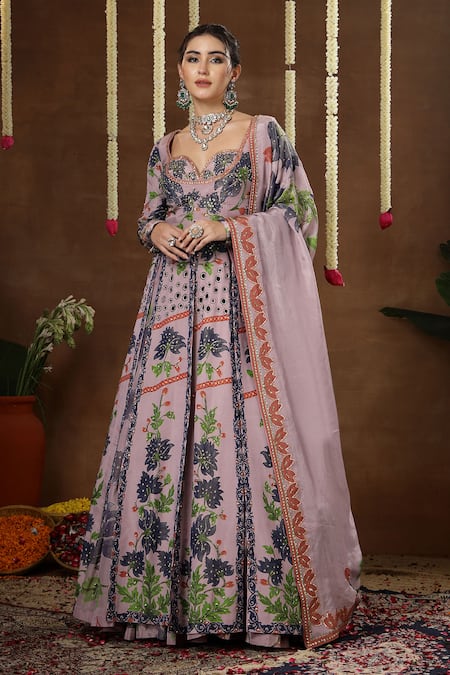 Miku Kumar Zinnia Floral Print Anarkali Lehenga Set 
