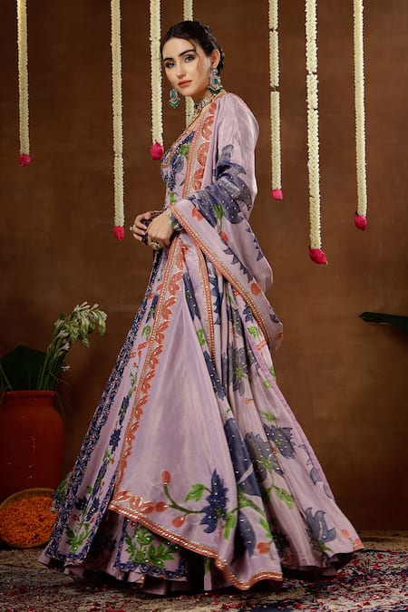 Miku Kumar Zinnia Floral Print Anarkali Lehenga Set 