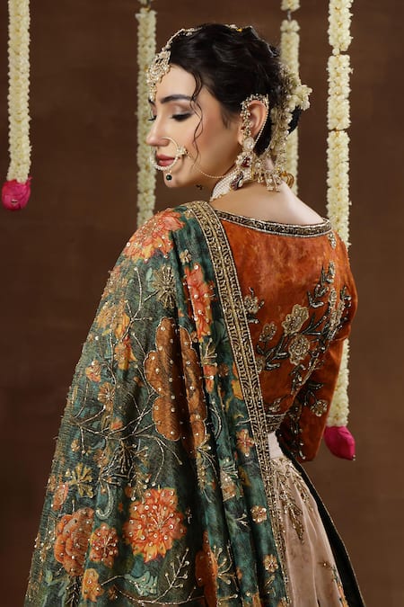 Shop_Miku Kumar_Multi Color Georgette, Tissue Embroidery, Metallic Olia Floral Print Lehenga Set _Online_at_Aza_Fashions