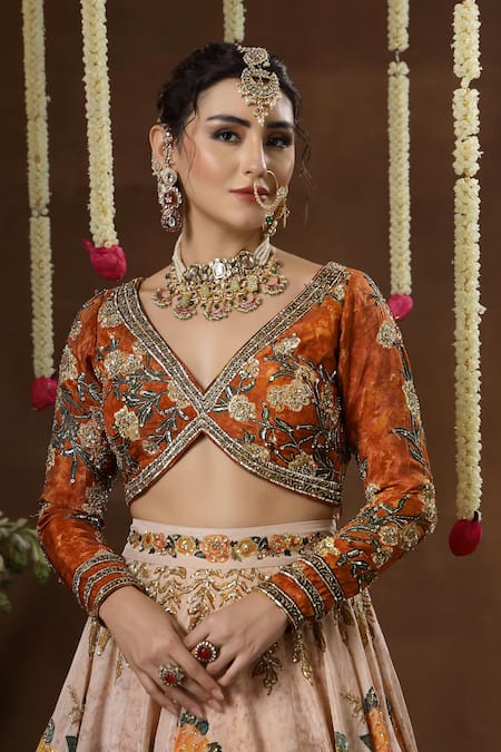 Miku Kumar_Multi Color Georgette, Tissue Embroidery, Metallic Olia Floral Print Lehenga Set _at_Aza_Fashions