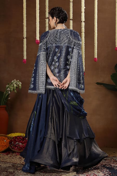 Miku Kumar Zuri Layered Pre-Draped Lehenga Saree Set With Cape 