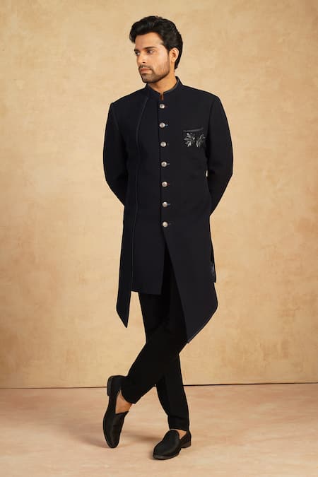 Buy_Millionaire_Blue Beads Marble Finish Sherwani And Trouser Set _Online_at_Aza_Fashions