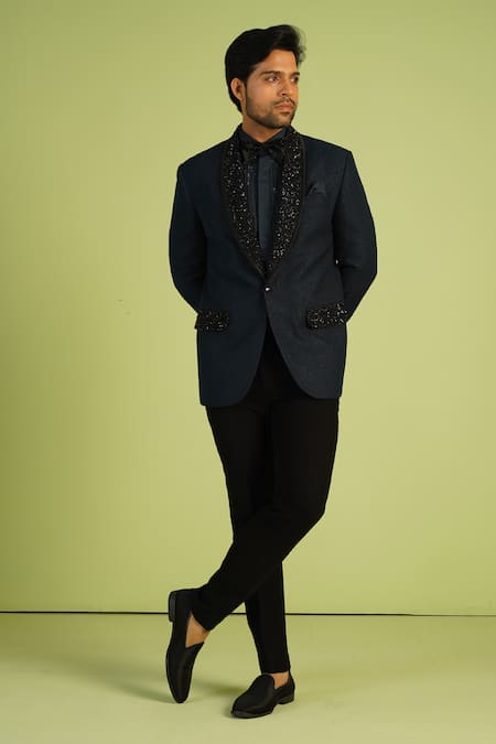 Buy Millionaire Blue Stones, Beads Work Suit And Trouser Set Online at Aza Fashions Buy_Millionaire_Blue Stones, Beads Work Suit And Trouser Set _Online_at_Aza_Fashions