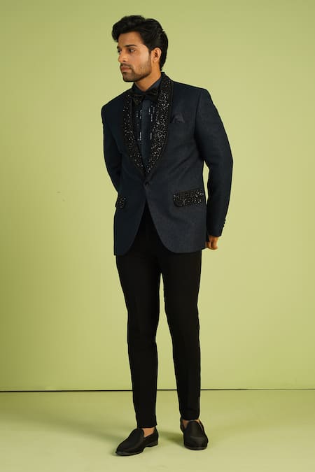 Shop Millionaire Blue Stones, Beads Work Suit And Trouser Set Online at Aza Fashions Shop_Millionaire_Blue Stones, Beads Work Suit And Trouser Set _Online_at_Aza_Fashions