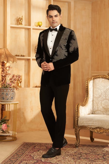 Buy Millionaire Black Velvet Embroidery French Knot Suit Set Online at Aza Fashions Buy_Millionaire_Black Velvet Embroidery French Knot Suit Set _Online_at_Aza_Fashions