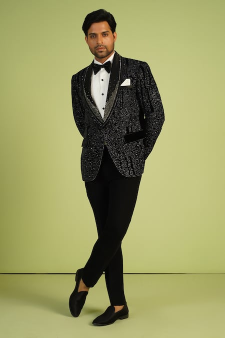 Millionaire Black Velvet Pearls, Embroidery Work Suit And Trouser Set Online at Aza Fashions Millionaire_Black Velvet Pearls, Embroidery Work Suit And Trouser Set _Online_at_Aza_Fashions