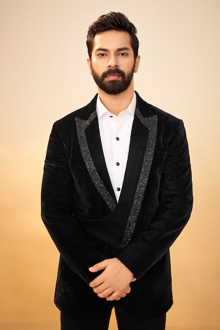 Shop Millionaire Black Velvet Embroidery, Zari, Metallic Thread Suit And Trouser Set Online at Aza Fashions Shop_Millionaire_Black Velvet Embroidery, Zari, Metallic Thread Suit And Trouser Set _Online_at_Aza_Fashions