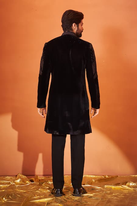 Millionaire Velvet Zari French Knot Sherwani Set 