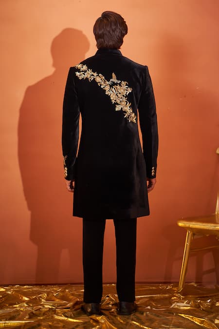 Millionaire Velvet Zari & Tiki Embroidered Sherwani Set 