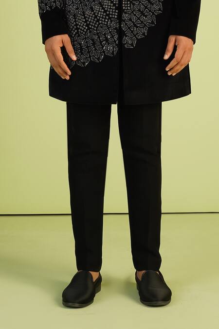 Millionaire Black Suede Zari, Embroidery Sherwani Set Online at Aza Fashions Millionaire_Black Suede Zari, Embroidery Sherwani Set _Online_at_Aza_Fashions