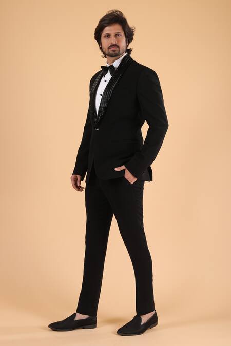 Millionaire_Black Viscose, Polyester Cutdana Work Suit And Trouser Set _Online_at_Aza_Fashions