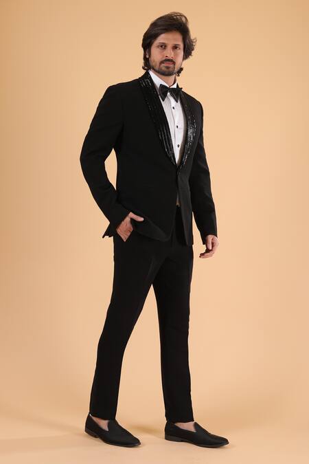 Buy_Millionaire_Black Viscose, Polyester Cutdana Work Suit And Trouser Set _Online_at_Aza_Fashions