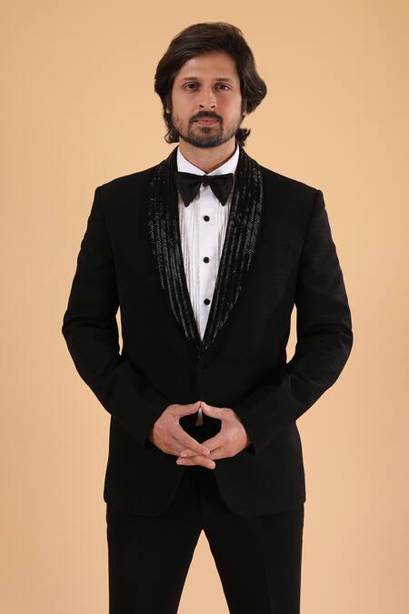 Shop_Millionaire_Black Viscose, Polyester Cutdana Work Suit And Trouser Set _Online_at_Aza_Fashions