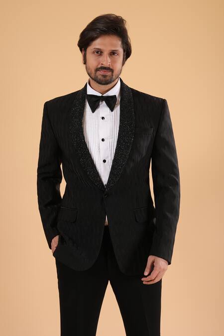 Buy_Millionaire_Black Embroidered Lapel Collar Suit Set 