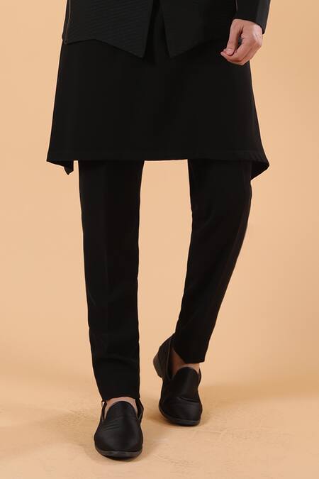 Buy_Millionaire_Black Viscose, Polyester Plited Zip Closure Bundi Kurta Set _Online_at_Aza_Fashions