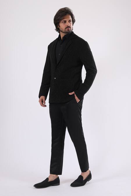 Millionaire_Black Patterned Double Breasted Blazer _Online_at_Aza_Fashions
