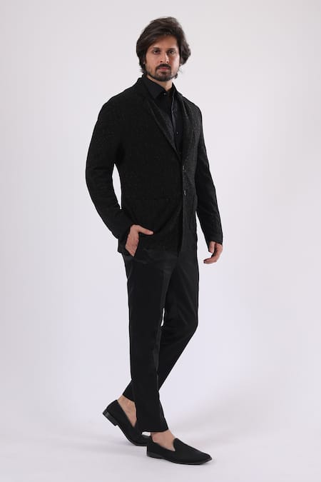 Buy_Millionaire_Black Patterned Double Breasted Blazer _Online_at_Aza_Fashions