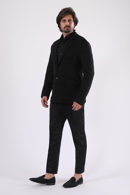 Shop_Millionaire_Black Patterned Double Breasted Blazer _Online_at_Aza_Fashions