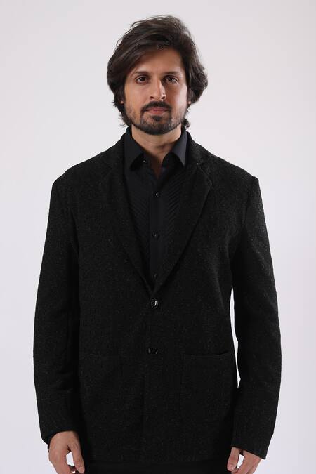 Millionaire_Black Patterned Double Breasted Blazer _at_Aza_Fashions