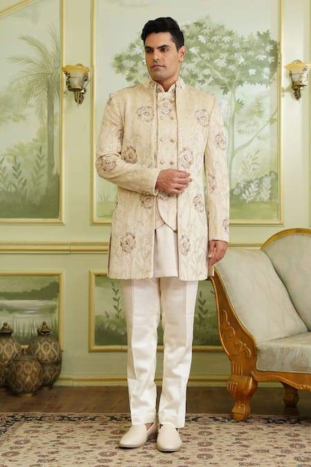Millionaire Floral Print Bandhgala Set 