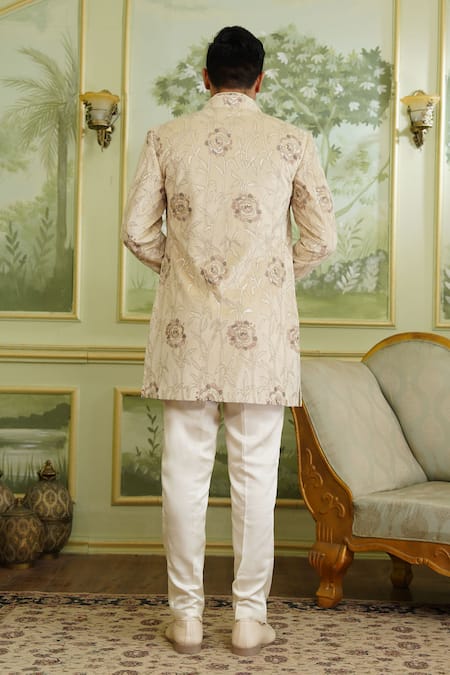 Millionaire Floral Print Bandhgala Set 