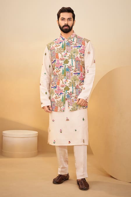 Millionaire Thread Work Bundi Kurta Set 