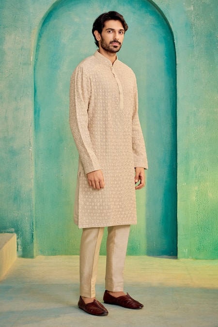 Millionaire Beige Organza Embroidery, Mirrors Thread Work Kurta Pyjama at Aza Fashions Millionaire_Beige Organza Embroidery, Mirrors Thread Work Kurta Pyjama _at_Aza_Fashions