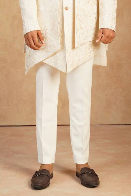 Buy_Millionaire_Beige Linen Embroidery, Studs Thread Work Sherwani Set _Online_at_Aza_Fashions