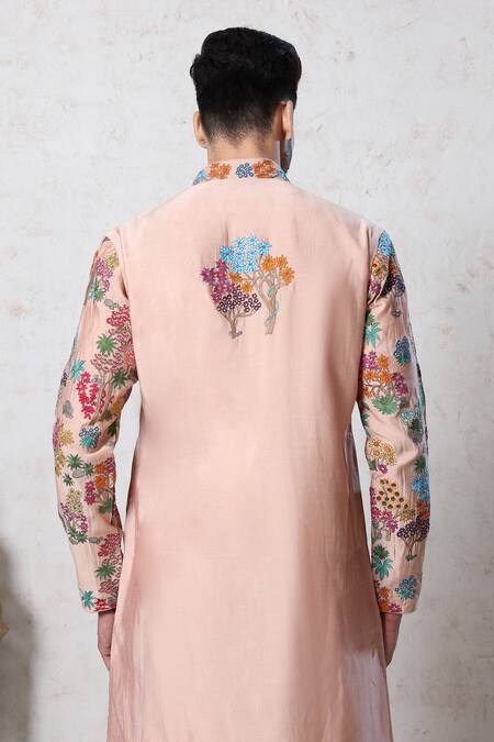 Millionaire_Beige Embroidery Floral Kurta Set _Online_at_Aza_Fashions