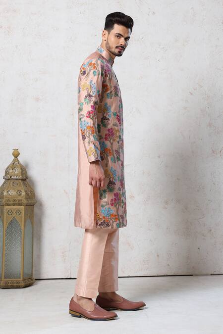 Buy_Millionaire_Beige Embroidery Floral Kurta Set _Online_at_Aza_Fashions