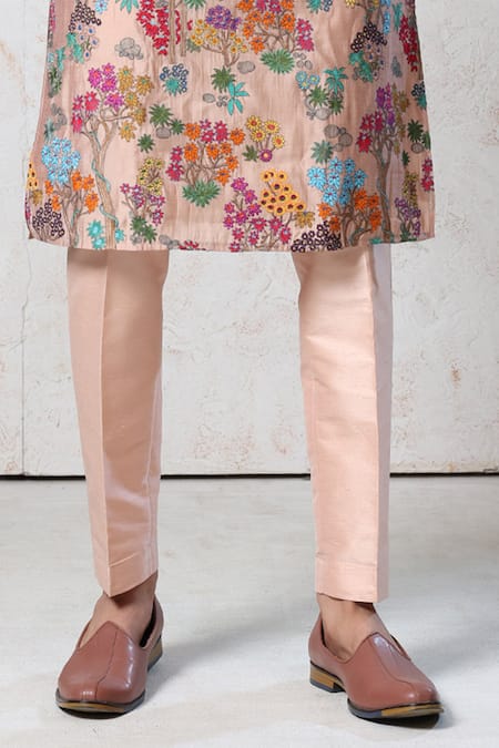 Millionaire_Beige Embroidery Floral Kurta Set _at_Aza_Fashions