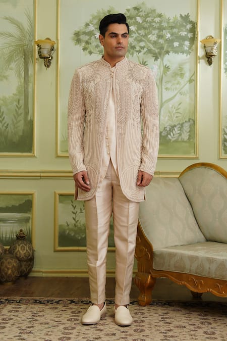 Millionaire Pearl Cutdana Work Bandhgala Set 