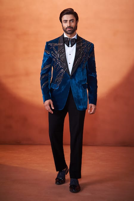 Millionaire Velvet Stone Embroidered Tuxedo Suit Set