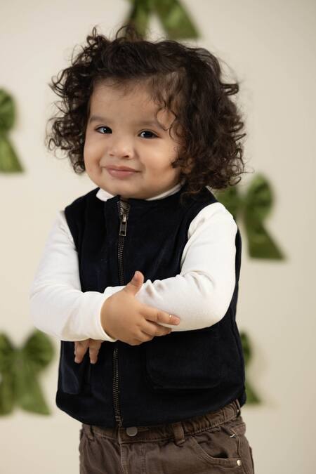 Shop_Tiber Taber_Blue Corduroy Half Jacket _Online_at_Aza_Fashions