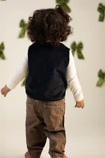 Tiber Taber_Blue Corduroy Half Jacket _at_Aza_Fashions