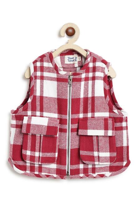 Tiber Taber_Red Flannel, Cotton Jacket _at_Aza_Fashions