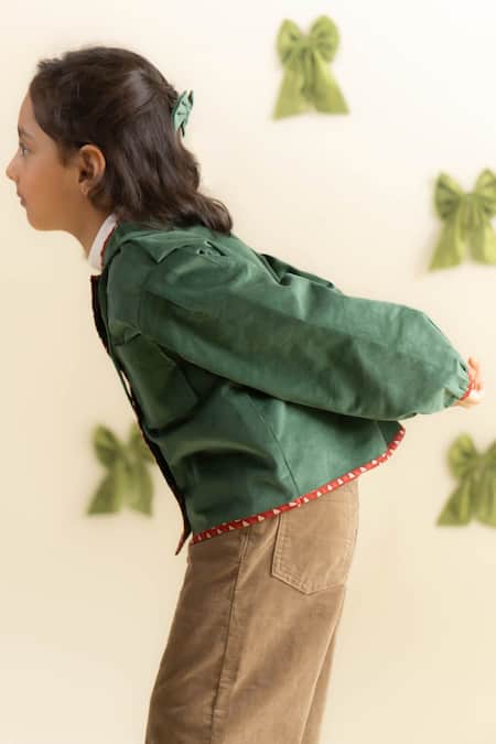 Tiber Taber_Green Corduroy, Cotton Jacket _at_Aza_Fashions