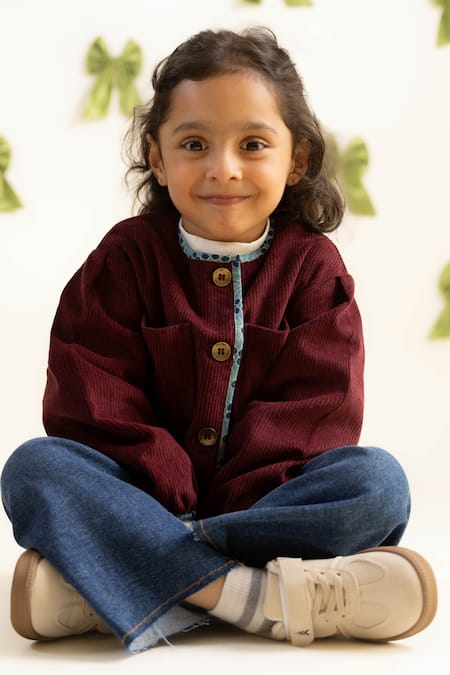 Shop_Tiber Taber_Maroon Corduroy Jacket _Online_at_Aza_Fashions