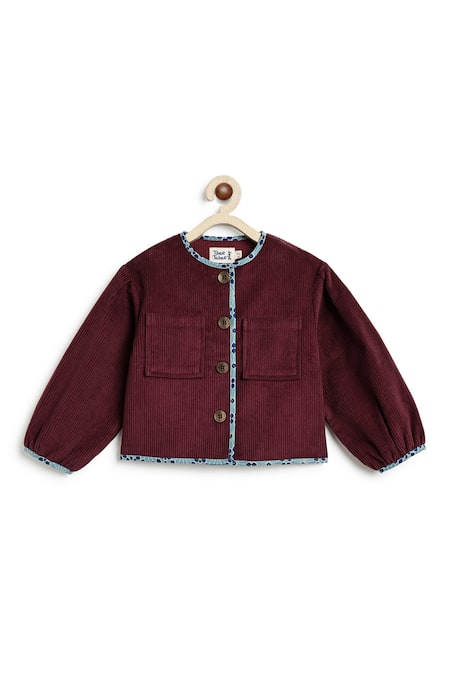 Tiber Taber_Maroon Corduroy Jacket _at_Aza_Fashions