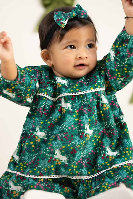 Tiber Taber_Green Corduroy Lace Dress _at_Aza_Fashions