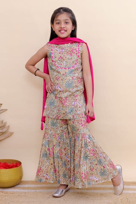 Kalp Rose Garden Print Kurta Sharara Set 