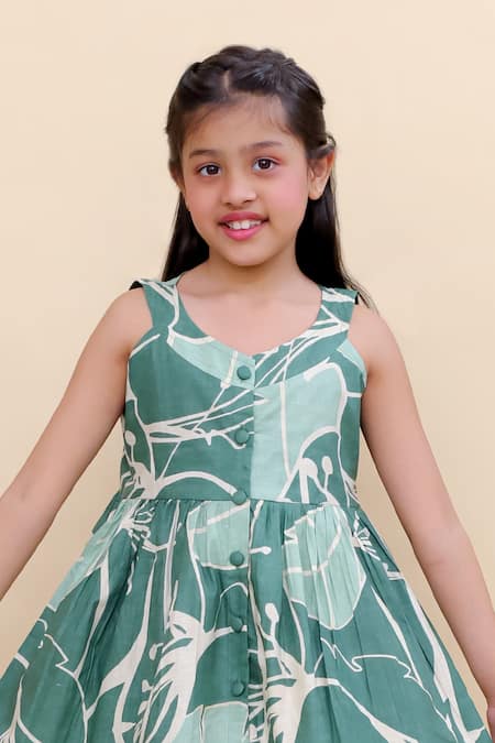 Shop_Kalp_Green Cotton Palm Leaf Print Peplum Kurta And Pant Set _Online_at_Aza_Fashions