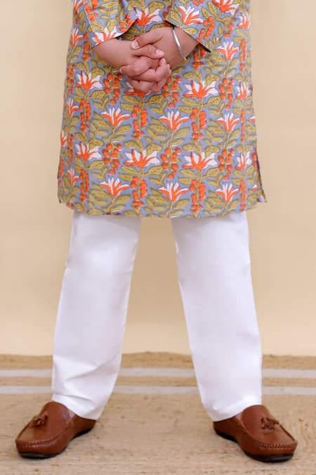 Buy_Kalp_Multi Color Cotton Lotus Pond Print Kurta Set _Online_at_Aza_Fashions