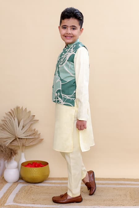 Buy_Kalp_Yellow Cotton Rainforest Printed Vest Set _Online_at_Aza_Fashions