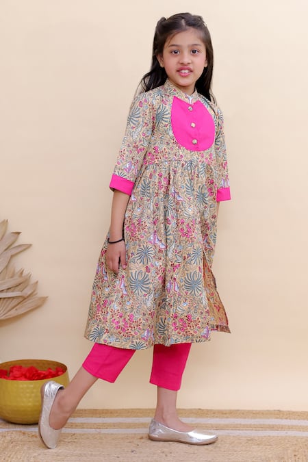 Kalp_Fuchsia Cotton Bloom Tunic Set _Online_at_Aza_Fashions